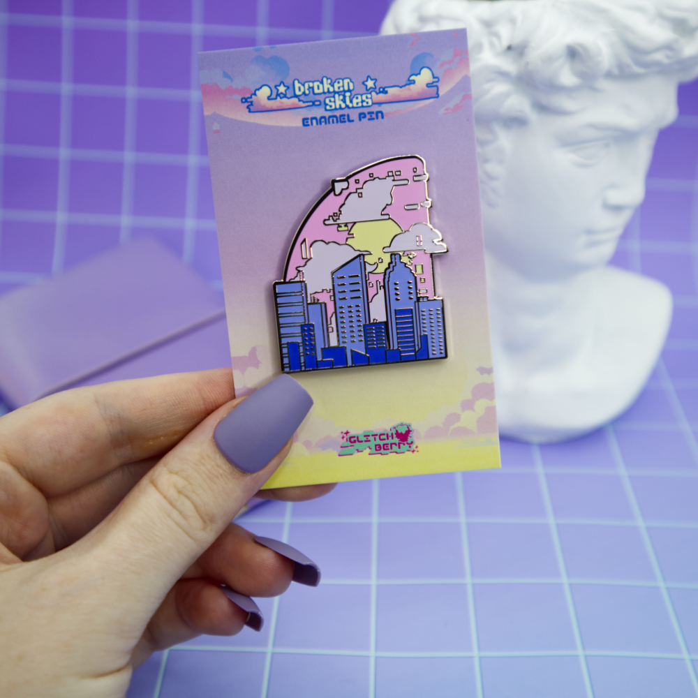 City Sunrise Vaporwave Enamel Pin