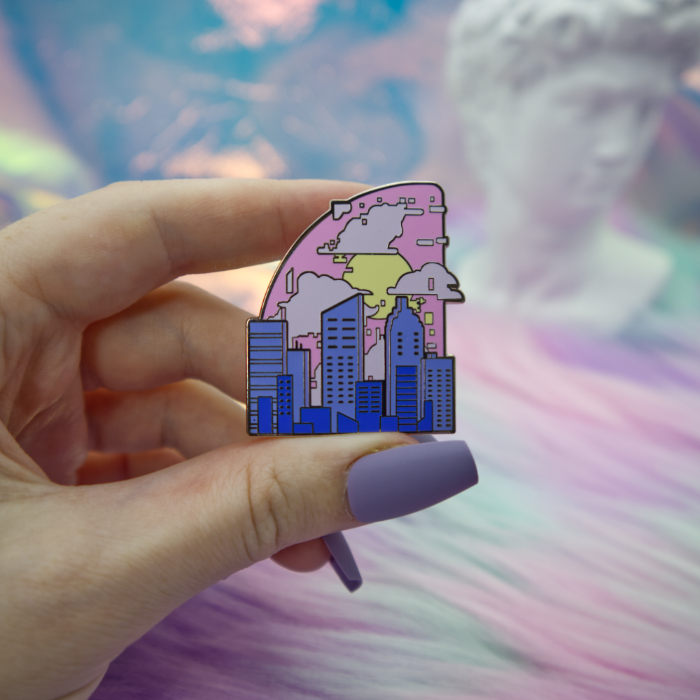 City Sunrise Vaporwave Enamel Pin