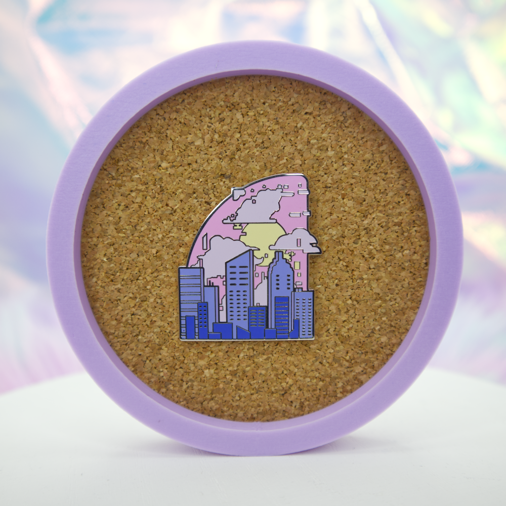 City Sunrise Vaporwave Enamel Pin